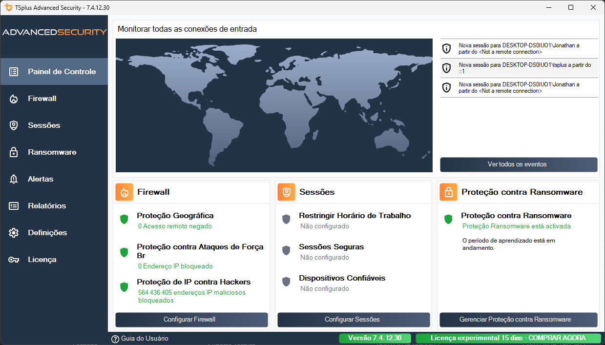 Dashboard TSplus Advanced Security