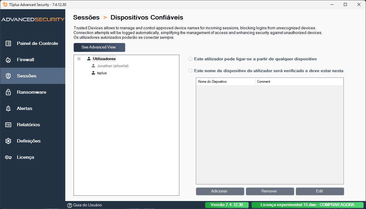 Dispositivos Confiáveis TSplus
