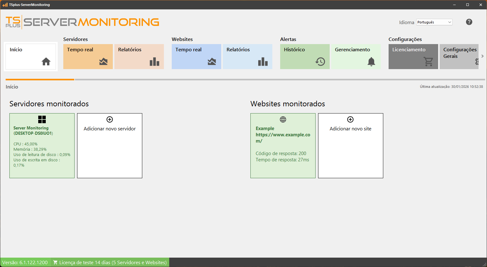 Primeiro servidor monitorado