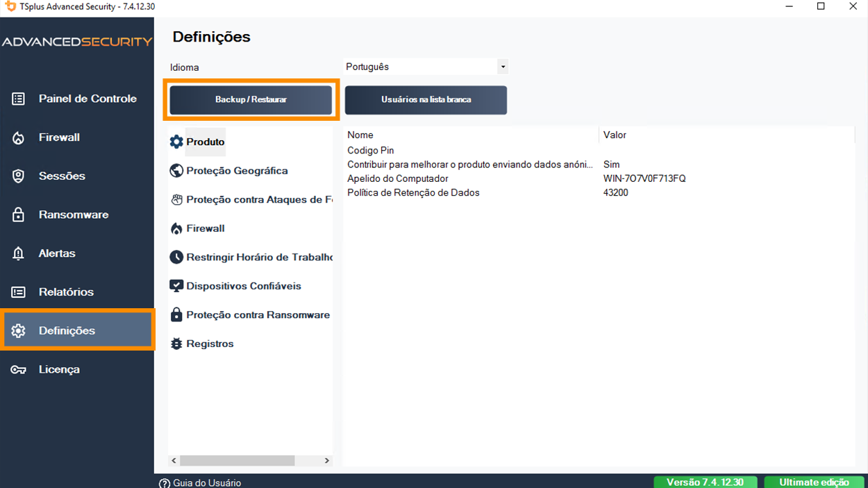 Configurações avançadas