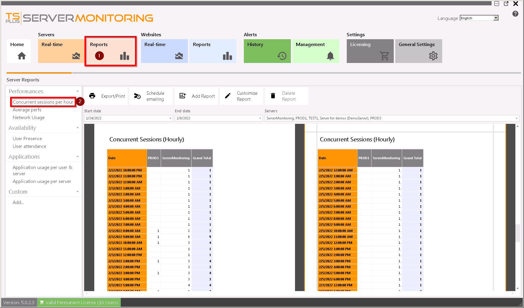 Server Concurrent sessions Screenshot