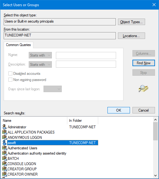select user from the list