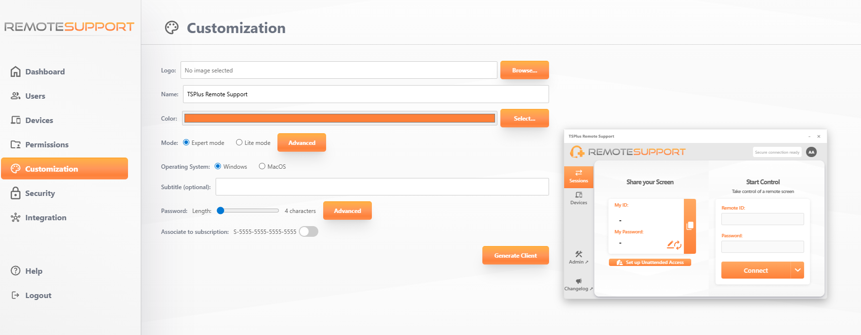 Customization Interface