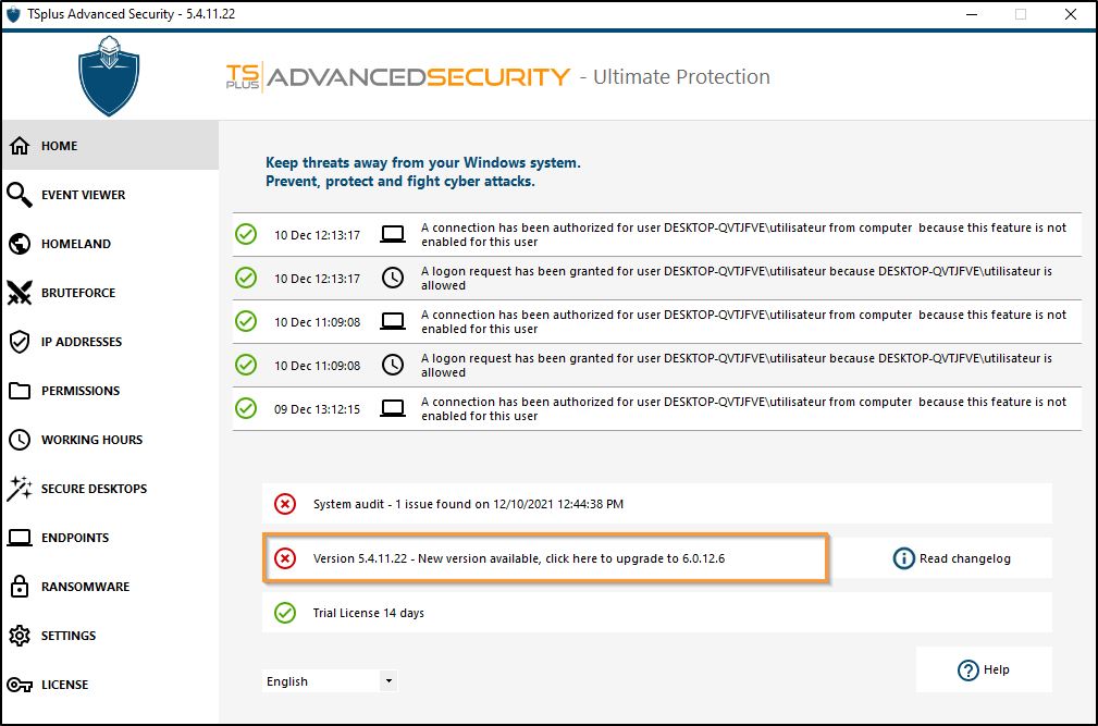 Updating TSplus Advanced Security
