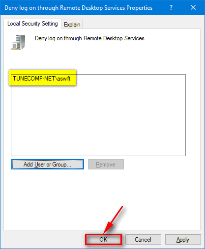 Deny log on through Remote Desktop for selected administrator