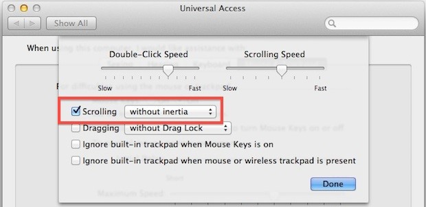 Disable inertia scrolling in OS X Lion